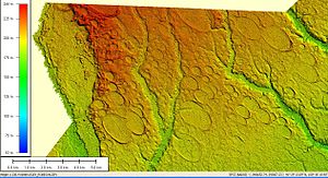 LIDAR elevation image of 300 square miles (800 km) of Carolina bays in Robeson County, North Carolina Robeso2.jpg