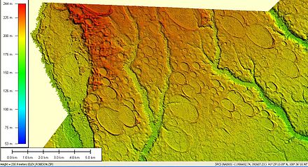 LIDAR elevation image of 300 square miles (800 km) of Carolina bays in Robeson County, N.C. Robeso2.jpg