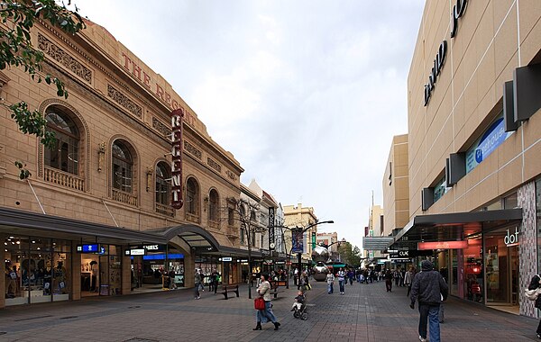 Rundle Mall looking west with Regent Arcade on the left and David Jones on the right (2009)