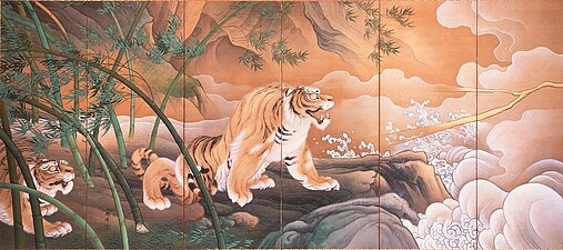 Left panel of the Ryūkozu (竜虎図, Dragon and tiger) by Hashimoto Gahō, 1895. Important Cultural Property. Seikadō Bunko Art Museum.