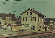 The old building in 1970 at the old location of the station. The building was demolished in 2012