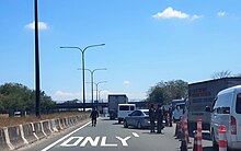 Philippine Army manning checkpoints going outside Metro Manila during the Enhanced Community Quarantine in SLEX Southbound SLEX Checkpoint.jpg