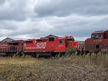 SOO 4598, an EMD GP39-2, trails on a train through Oconomowoc, Wisconsin on October 13, 2019. SOO 4598.jpg