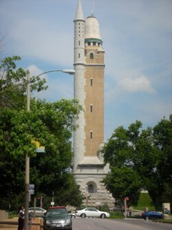 The Compton Water Tower, located on the northwest corner of Compton Heights. Though commonly referred to as a water tower, it is actually a standpipe tower.[1]