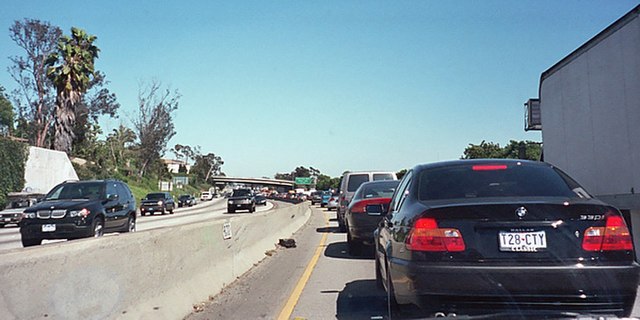 A typical traffic jam on the Santa Monica Freeway, at 2:30 pm on a Wednesday afternoon near Robertson Boulevard