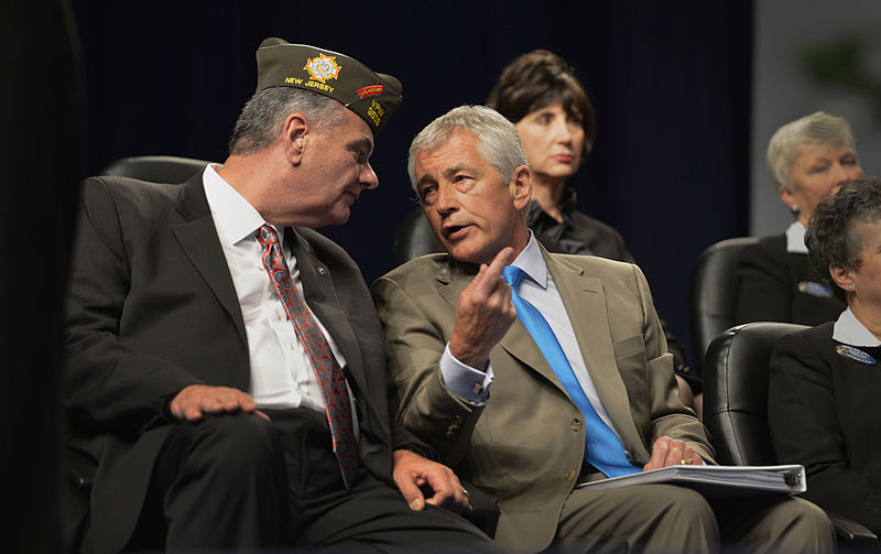 File:Secretary of Defense Chuck Hagel, right, speaks with Veterans of Foreign Wars Assistant Adjunct General Robert Wallace, left, shortly before addressing the attendees of the VFW National Convention held at the L 130722-D-NI589-188.jpg