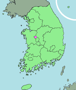 Map of South Korea with Sejong highlighted