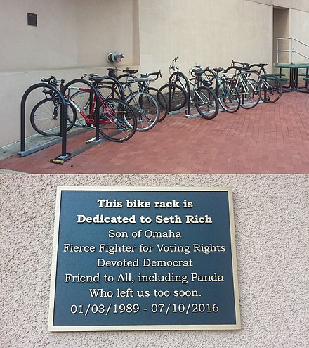 Bike rack and plaque outside the DNC headquarters