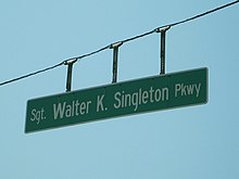 Sign for the Sgt Walter K Singleton Parkway, June 2012 Sgt Walter K Singleton Parkway Memphis TN 001.jpg