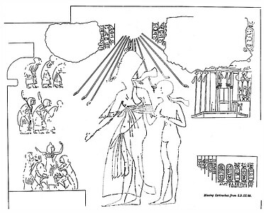 Smenchkare en Meritatin onder de stralen van Aton uit het graf van Merire II