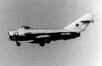 A MiG-17 of the type operated by the regiment after the Korean War Soviet MiG-17 in flight with extended landing gear.jpg