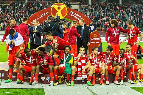 Les joueurs du Spartak Moscou célébrant leur victoire en 2017.