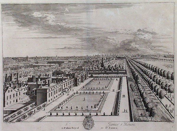 St James's Palace, left, and The Mall, 1715