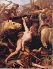 Битва при Тразименском озере: галльский воин Дукар поражает мечом римского главнокомандующего Фламиния