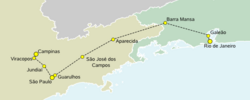 A Rio de Janeiro – São Paulo nagysebességű vasútvonal útvonala