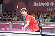 Deutsch: Tischtennis bei den Olympischen Jugendspielen 2018; Tag 9, 15. Oktober 2018; Mixed, Finale, Mixed-Doppel – Miu Hirano (JPN) gegen Sun Yingsha (CHN) 2:3 English: Table tennis at the 2018 Summer Youth Olympics at 15 October 2018 – Mixed Final, Mixed-Double – Miu Hirano (JPN) Vs Sun Yingsha (CHN) 2:3