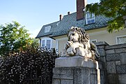 The Sleeping Lion, one of two marble lions by Cabot Street, purchased in Rome by Sarah Skinner, they are based on the lions of the Tomb of Pope Clement XIII.