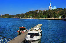 The archipelago in Ladoga Lake with the Monastery of the Transfiguration of the Saviour