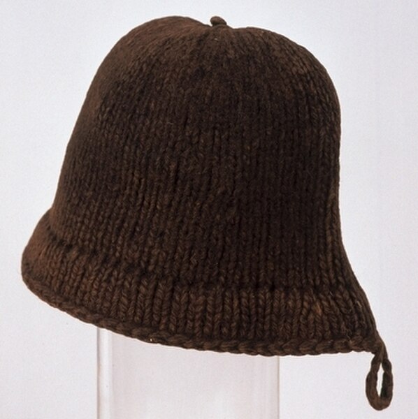 The only known example of an original Monmouth cap, dating from the 16th century, on display at Monmouth Museum