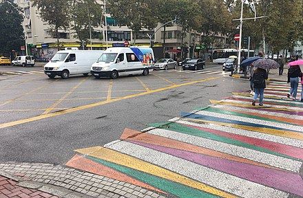 Tirana’s colorful pedestrian crossings (zebras)