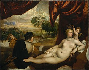 Venus with an Lutenist, c. 1565-70, Metropolitan Museum of Art, New York Tiziano Vecellio e bottega - Venere e il Suonatore di liuto (MET-Museum).jpg