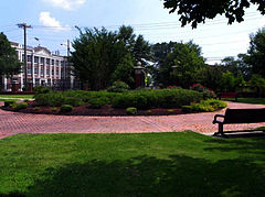 Tuskegee University's campus has a park like setting and features many large green areas