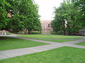 View of the Memorial Quadrangle looking south, toward the Knight Library, on the University of Oregon campus in Eugene, Oregon.