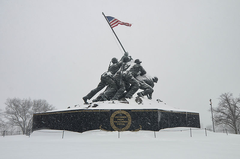 File:USMC Memorial as seen during January 2016 Blizzard.jpg