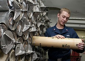 US Navy 120125-N-ZZ999-036 Sonar Technician 2nd Class Paul Ospital inventories sonabouys aboard the guided missile destroyer USS Wayne E. Meyer (DD.jpg