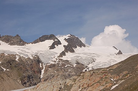 pohled z Hinteren Umbaltal na Althausschneidturm, Dreiherrnspitze a Umbalköpf