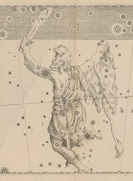An engraving of Orion from Johann Bayer's Uranometria, 1603 (US Naval Observatory Library)