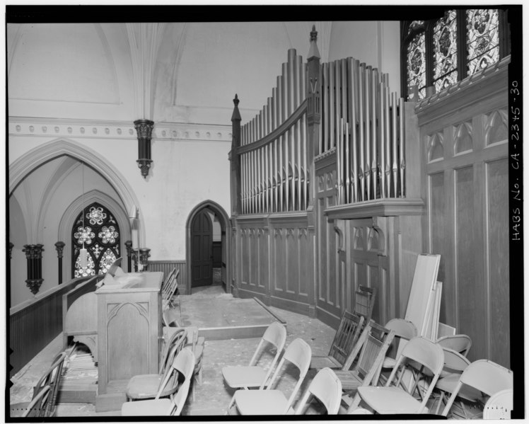 File:VIEW TO SOUTH ACROSS WEST GALLERY, SHOWING ORIGINAL ODELL PIPE ORGAN - St. Francis de Sales Church, 2100 Martin Luther King, Jr. Way, Oakland, Alameda County, CA HABS CAL,1-OAK,24-30.tif