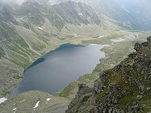 Lake "Velke Hincovo pleso" in High Tatras, Slovakia. The lake occupies an "overdeepening" carved by flowing ice that once occupied this glacial valley. Velke Hincovo pleso.jpg