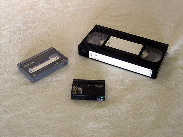 Video 8 (left), VHS (right) and MiniDV (bottom)