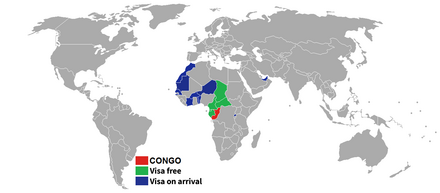 A map showing the visa requirements of Republic of the Congo