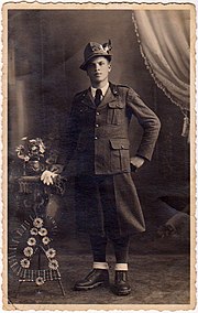 Alpino Della Mora Gelindo in WWII full dress uniform WWII Alpino Della Mora Gelindo in Full Dress Uniform circa 1940.jpg