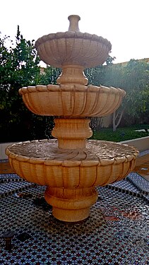 Layered fountain in a secret little garden near Wafi Mall in Wafi City, Dubai, United Arab Emirates.