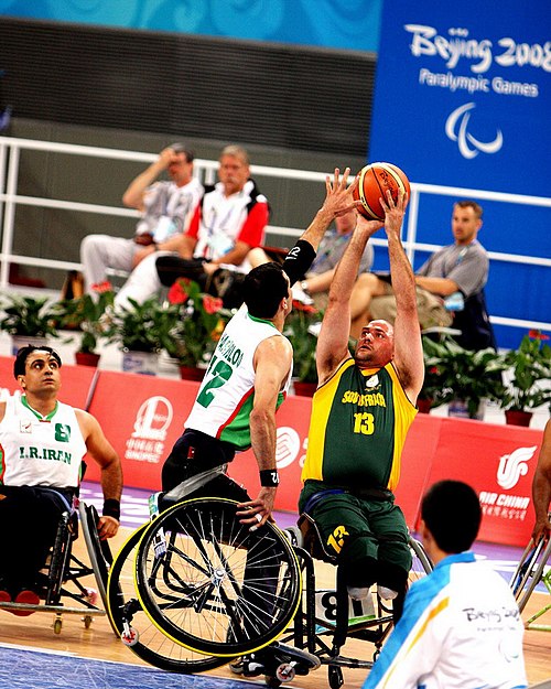 A wheelchair basketball game at the 2008 Summer Paralympics