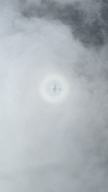 Brocken spectre observed from an aeroplane Widmo Brockenu obserwowane z samolotu.jpg