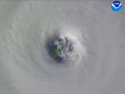 The island of Cozumel is shown through the eye of Hurricane Wilma in this composite image. NOAA.