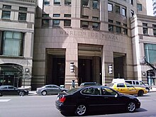 Facade and main entrance to One Worldwide Plaza on 8th Avenue