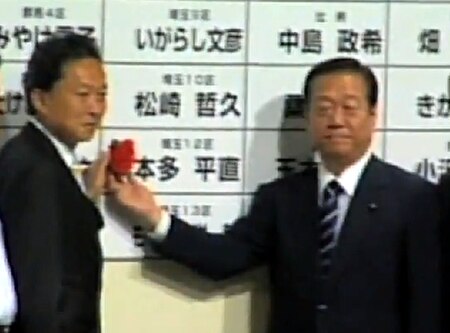 With Yukio Hatoyama (left) at the Laforet Museum, Roppongi on 30 August 2009