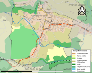 Barevná mapa znázorňující využití půdy.