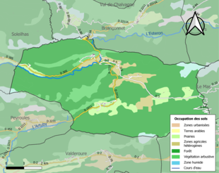 Barevná mapa znázorňující využití půdy.