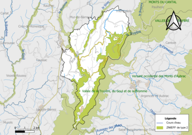 Carte des ZNIEFF de type 2 de la commune.