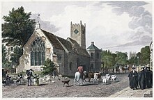 St Clement's Old Church, Oxford c. 1828 (Le Keux) 1832 St Clements Old Church LeKeux.jpg