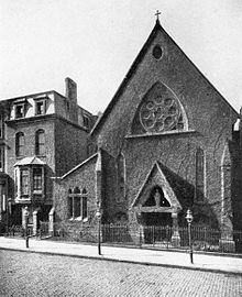 The first Saint Mary's at 228 West 45th Street, the site of the Booth Theatre 1880s Old St Marys.jpg