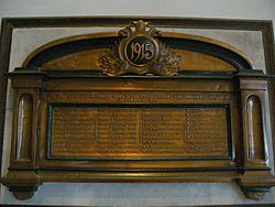 The 1915 Singapore Mutiny memorial tablet at the entrance of the Victoria Memorial Hall, Singapore. 1915 Singapore Mutiny Memorial Tablet.jpg