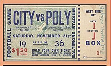 An admission ticket to the 1936 City-Poly game. 1936 City-Poly Game Ticket.jpg