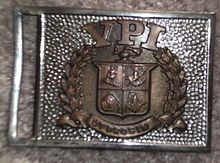 Virginia Tech Corps of Cadets belt buckle, circa 1941 1941 Virginia Tech belt buckle.JPG